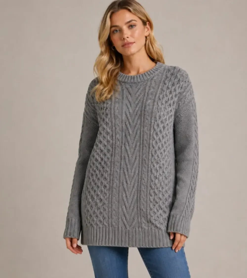 J CREW Gray Fisherman Cable Knit Wool Sweater Sz M Heritage GRUNGE Chunky Preppy